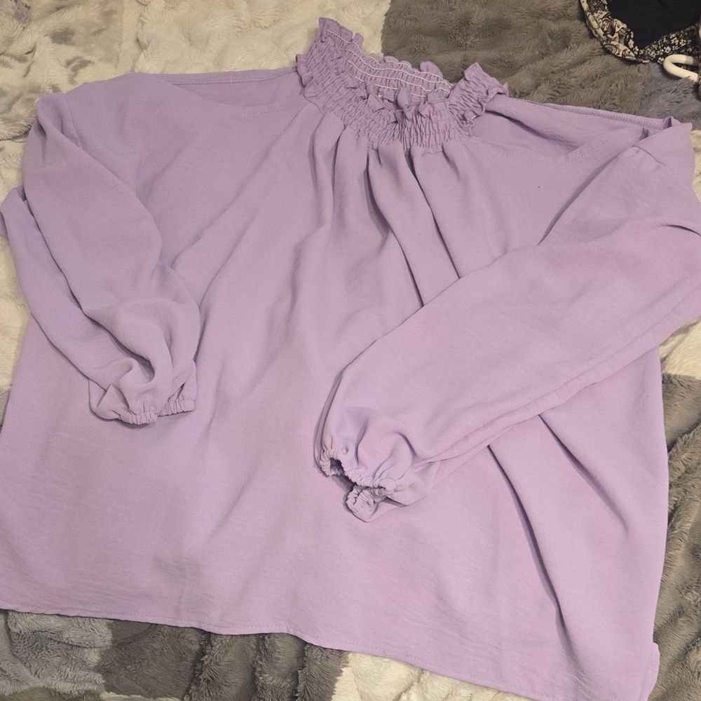 Lavender Ruffle Neck Women's Top